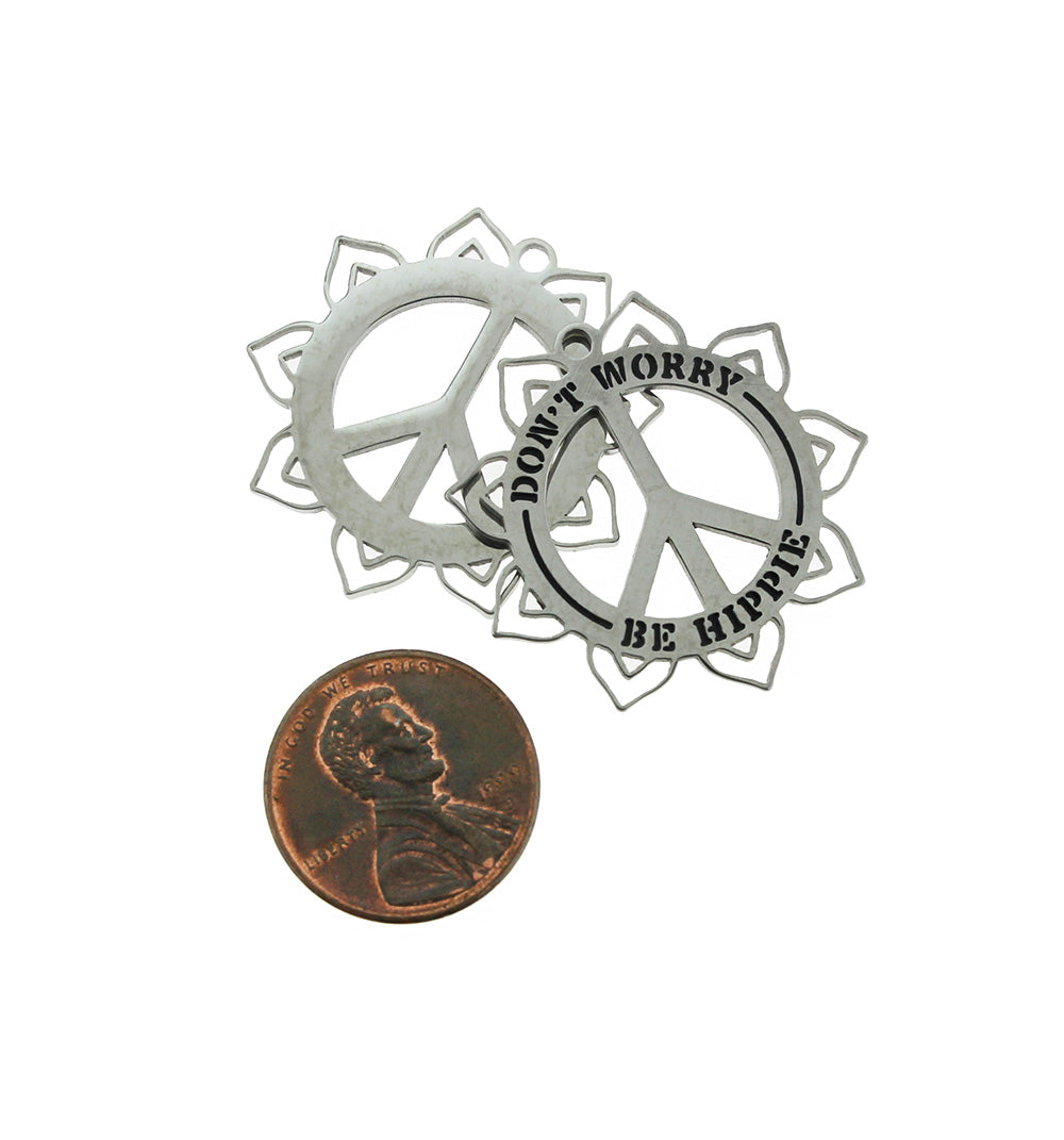 Flower Pendant Silver Tone Stainless Steel Charm - MT748