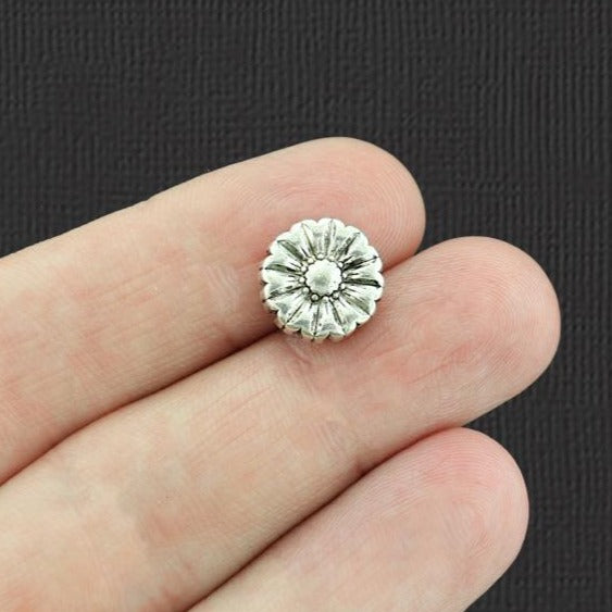 Flower Spacer Beads 11mm x 5mm - Antique Silver Tone - 8 Beads - SC5455