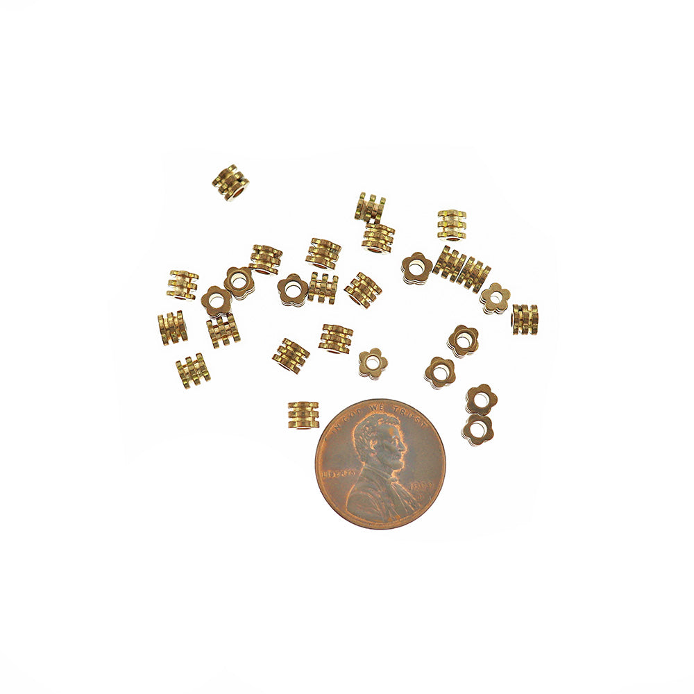 Flower Spacer Beads 4mm - Antique Gold Tone - 50 Beads - GC419