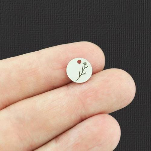 Flower Stainless Steel 10mm Round Charms - BFS005-5496