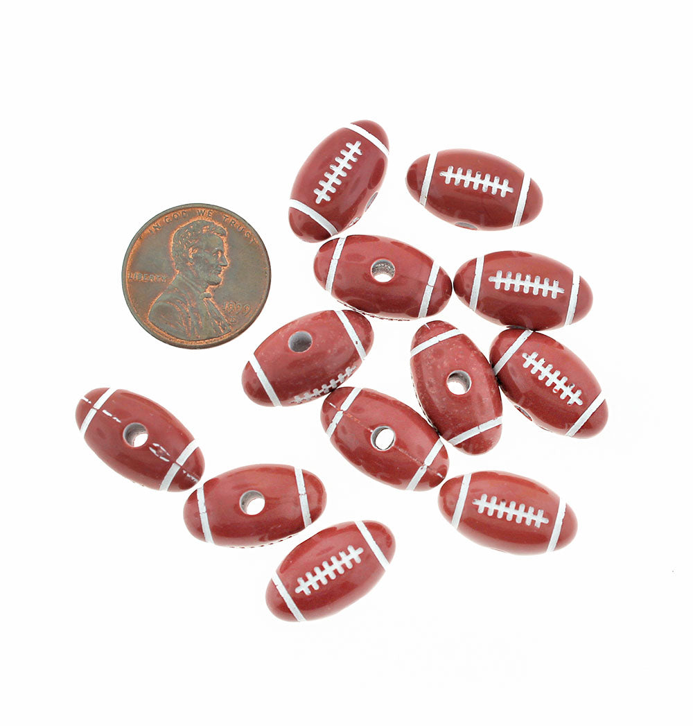 Football Acrylic Beads 18mm x 10mm - Leather Red - 25 Beads - K248