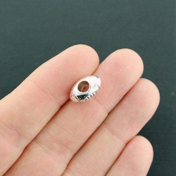 Football Spacer Beads 14mm x 9mm - Silver Tone - 8 Beads - SC398