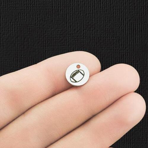 Football Stainless Steel 10mm Round Charms - BFS005-5922