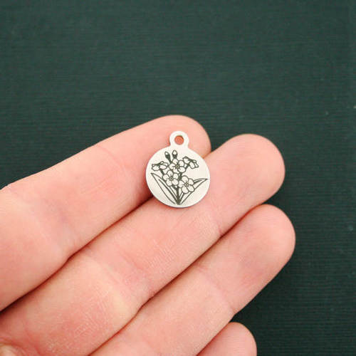 Forget Me Not Flowers Stainless Steel Small Round Charms - BFS002-2093