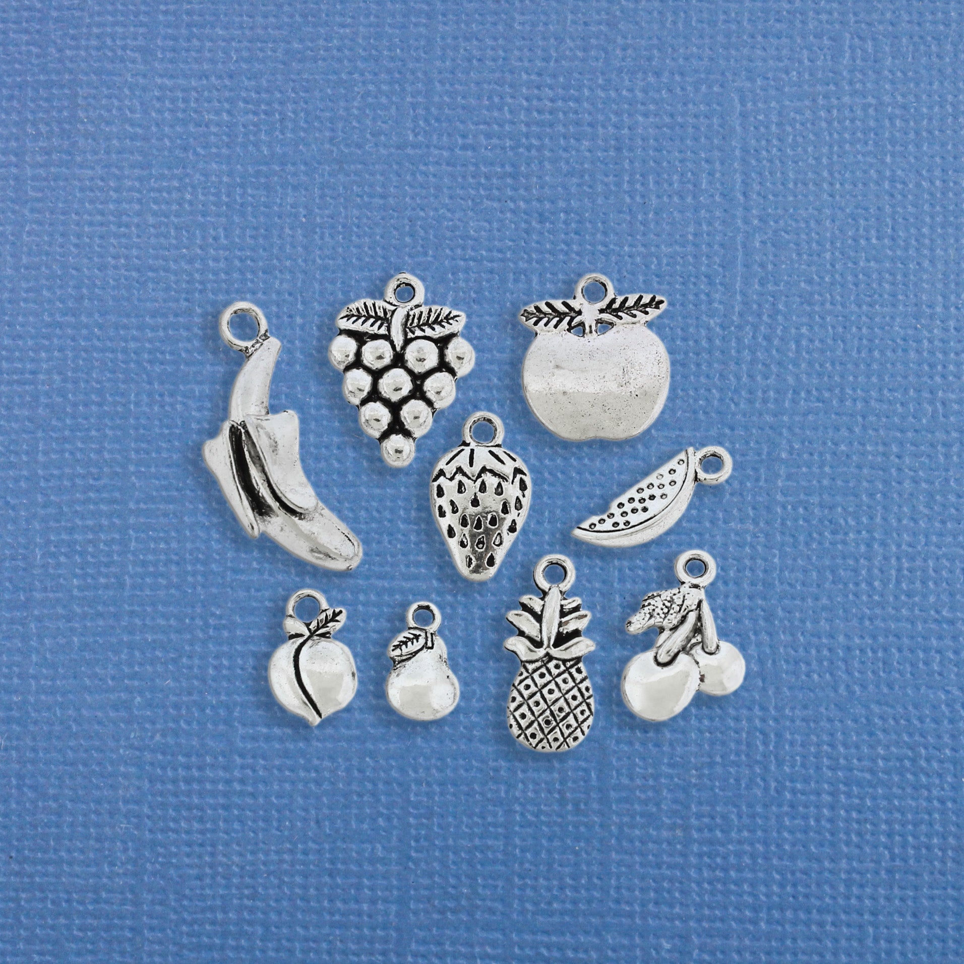 Fruit Charm Collection Antique Silver Tone 9 Different Charms - COL184