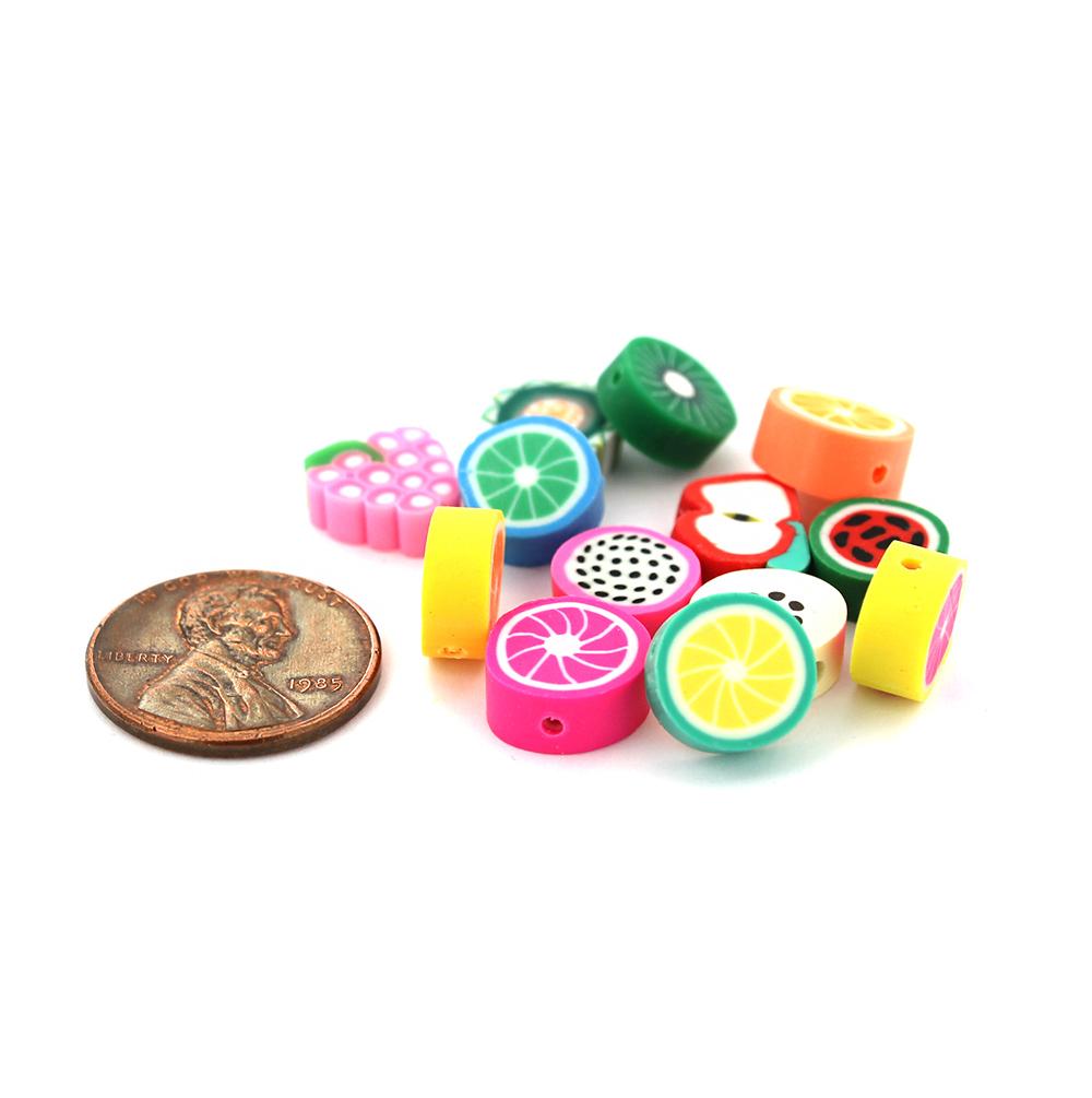 Fruit Spacer Polymer Clay Beads Assorted Sizes - Assorted Fruits - 25 Beads - E715