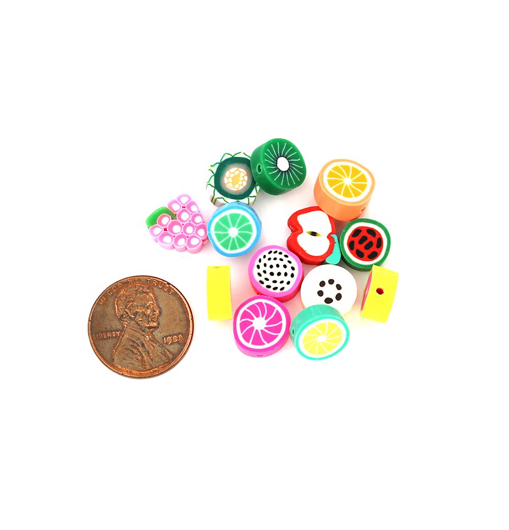 Fruit Spacer Polymer Clay Beads Assorted Sizes - Assorted Fruits - 25 Beads - E715