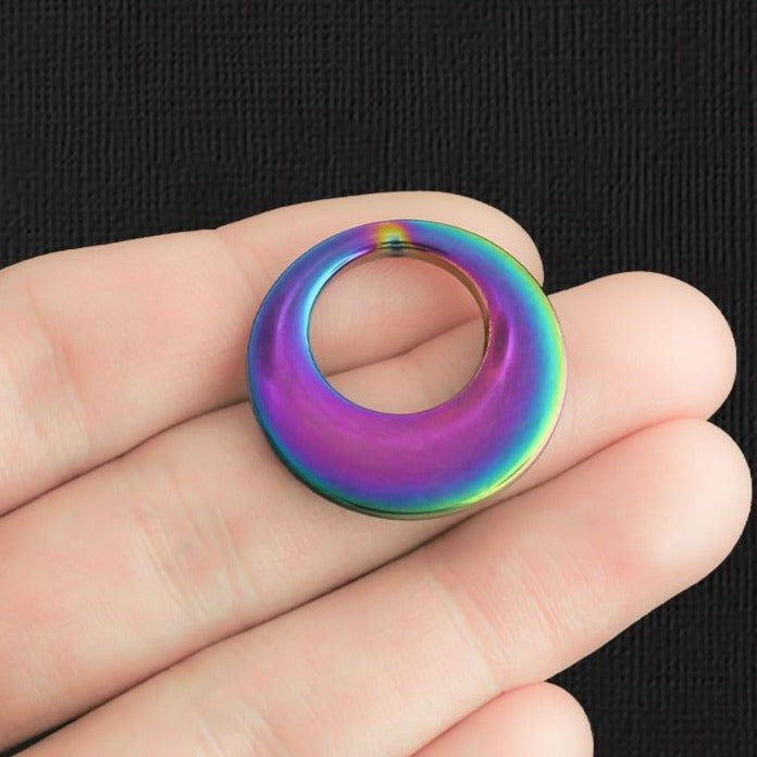 Geometric Round Rainbow Electroplated Stainless Steel Charm 2 Sided - SSP446