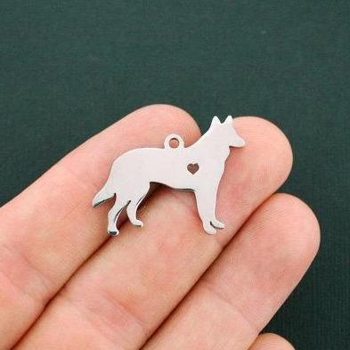 German Shepherd Silver Tone Stainless Steel Charms 2 Sided - MT421