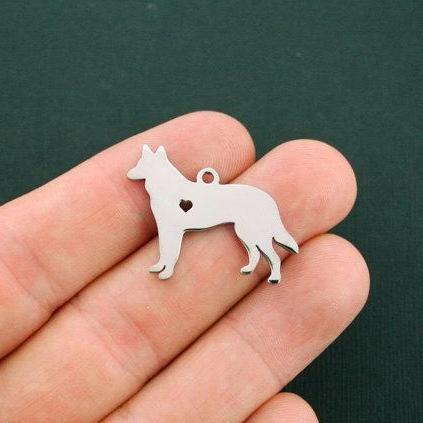 German Shepherd Silver Tone Stainless Steel Charms 2 Sided - MT421