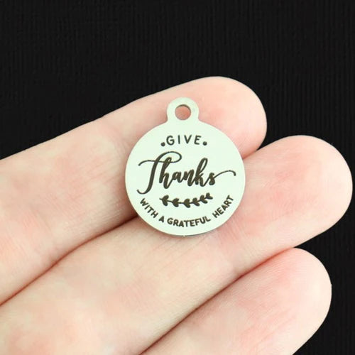 Give Thanks Stainless Steel Charms - With a grateful heart - BFS001-7898