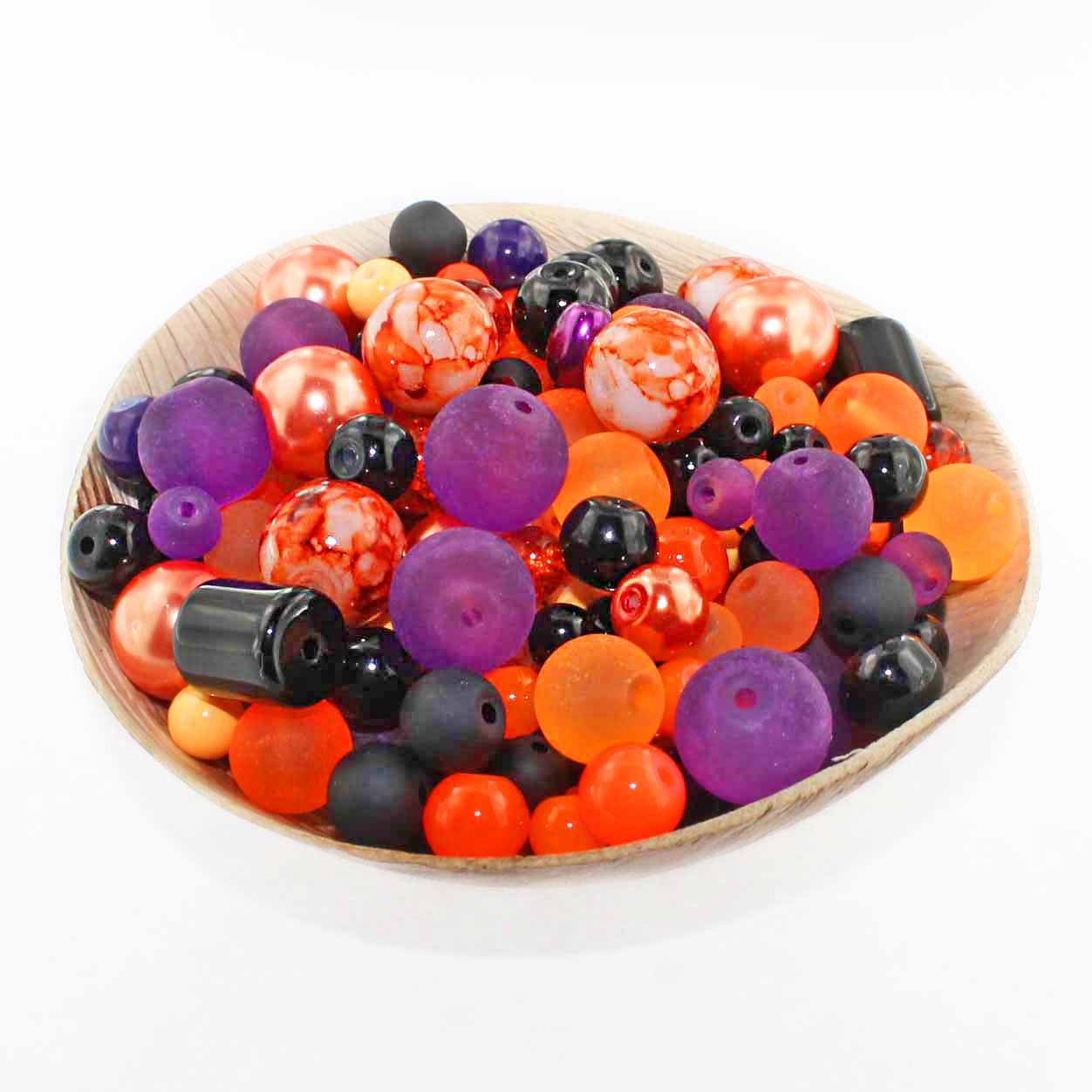 Glass Bead Mix 6mm to 12mm - Assorted Halloween Theme - 100 Beads - BMX047
