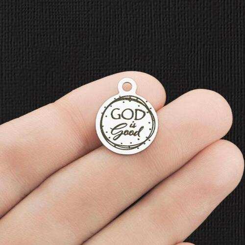 God is good Stainless Steel Small Round Charms - BFS002-5808