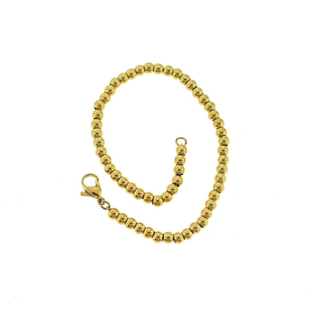 Gold Stainless Steel Cable Chain Bracelet With Spacer Beads 8" - 4mm - Choose Your Quantity!