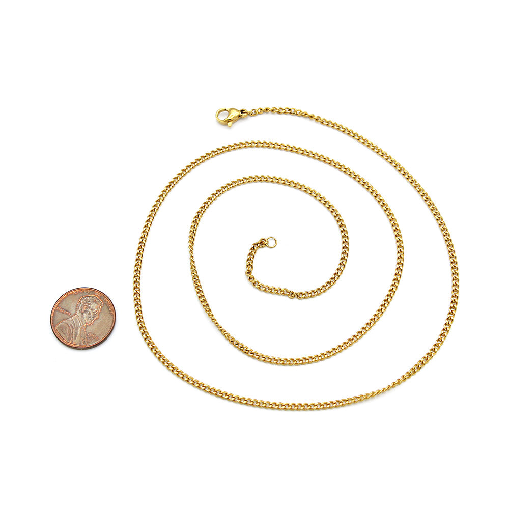 Gold Stainless Steel Curb Chain Necklaces 24" - 2mm - Choose Your Quantity!