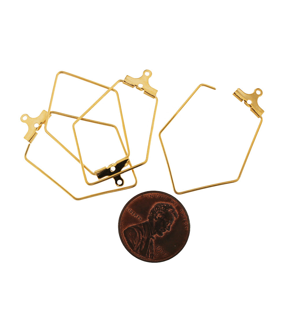 Gold Stainless Steel Earring Wires - Geometric Wine Charms Hoops - 35mm x 22mm - 4 Pieces 2 Pairs - FD787