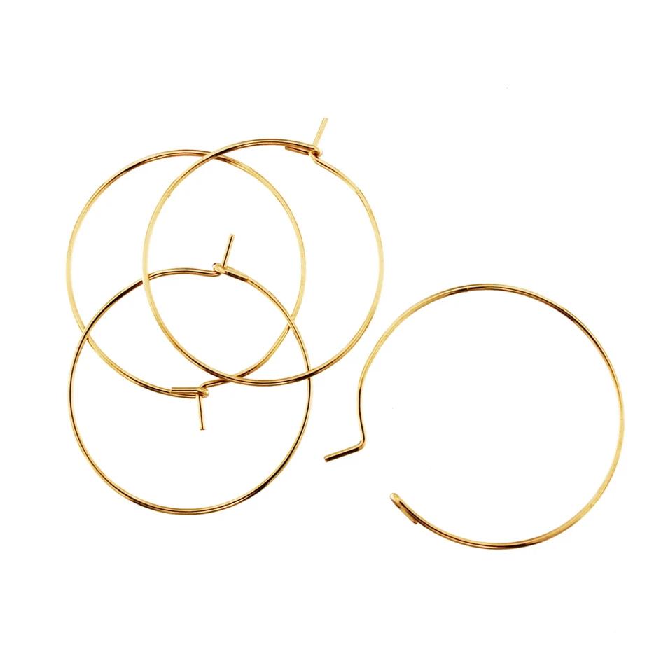 Gold Stainless Steel Earring Wires - Wine Charms Hoops - 25mm - 10 Pieces - FD366