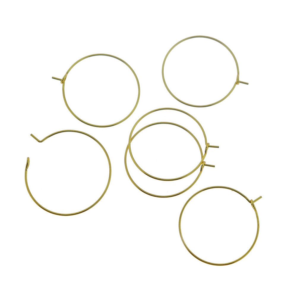 Gold Stainless Steel Earring Wires - Wine Charms Hoops - 25mm - 10 Pieces - FD924