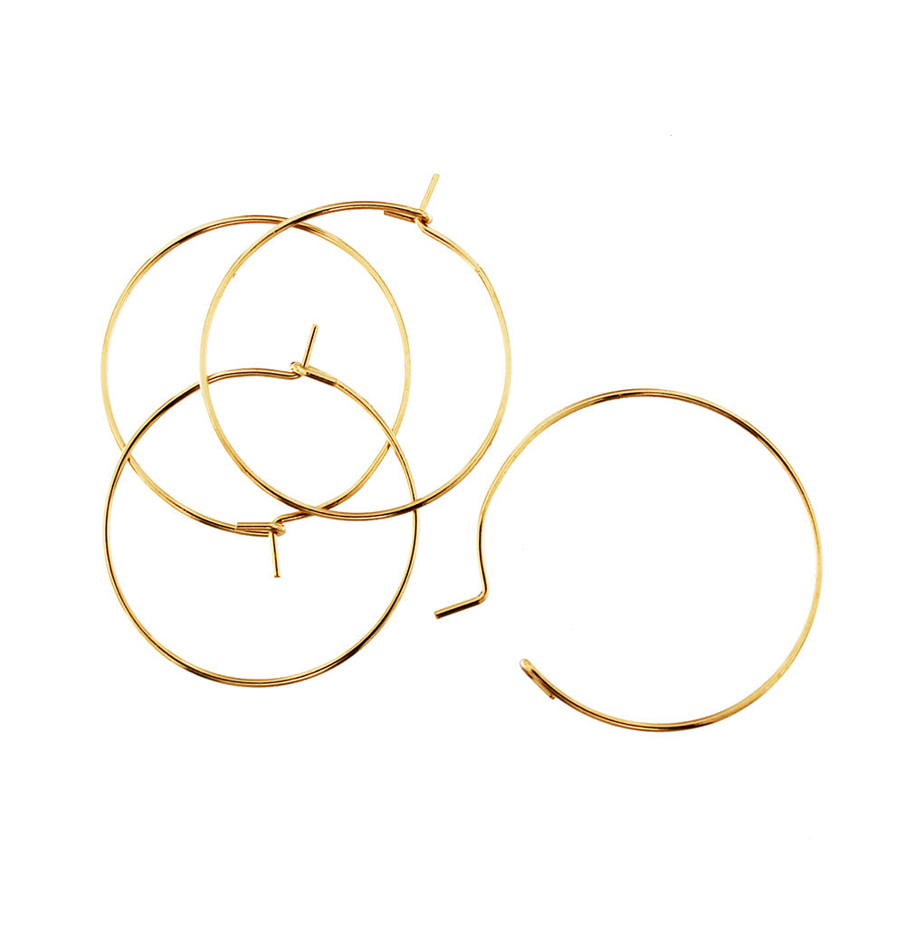 Gold Stainless Steel Earring Wires - Wine Charms Hoops - 25mm - 50 Pieces - FD366