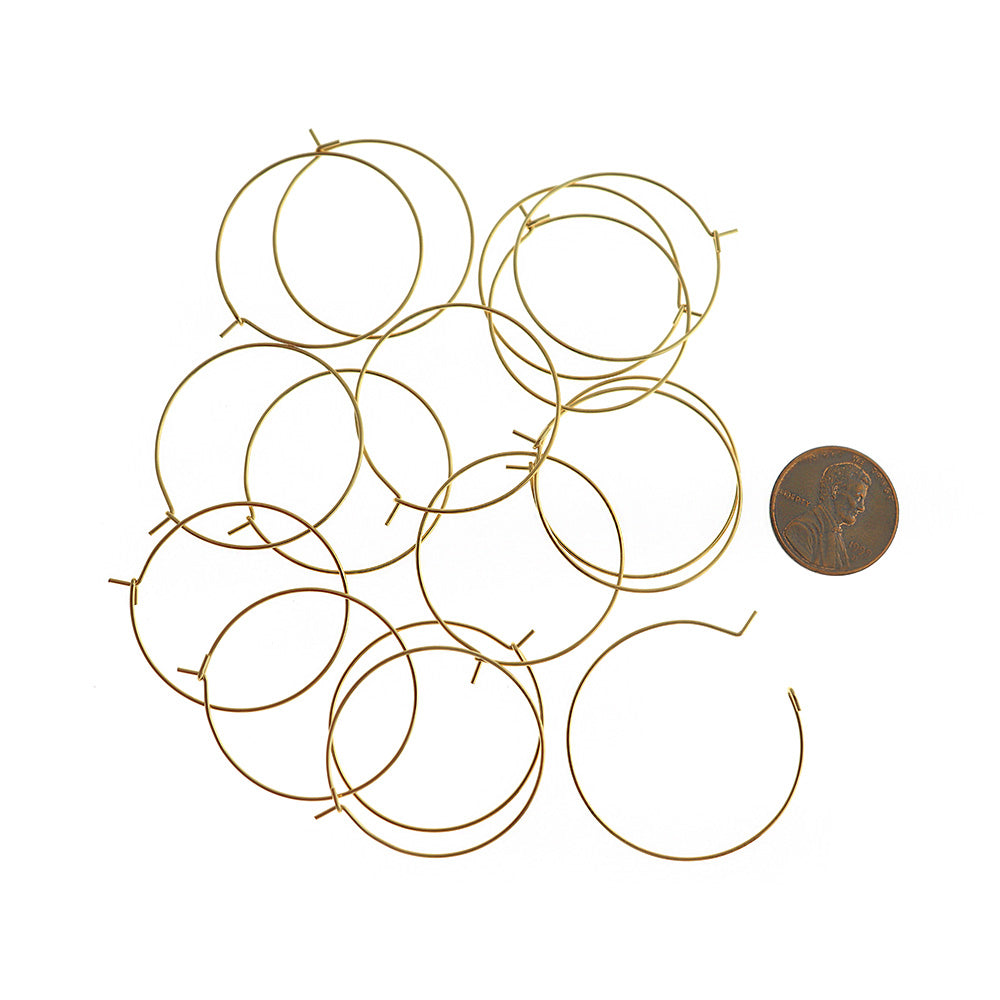 Gold Stainless Steel Earring Wires - Wine Charms Hoops - 33mm - 10 Pieces - Z962