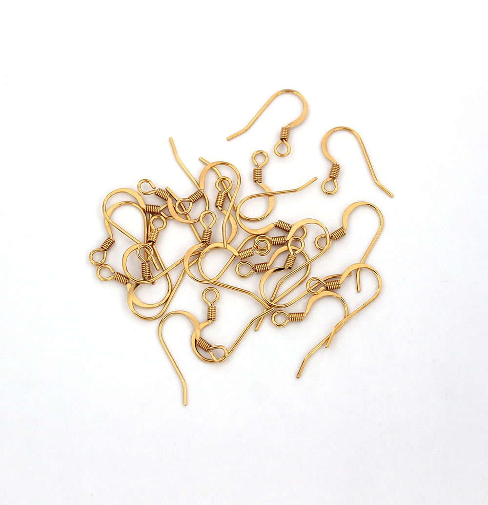 Gold Stainless Steel Earrings - French Style Hooks - 15mm x 13mm - 10 Pieces 5 Pairs - FD719