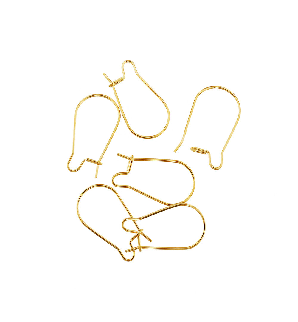 Gold Stainless Steel Earrings - Kidney Style Hooks - 11mm x 20mm - 10 Pieces 5 Pairs - FD791