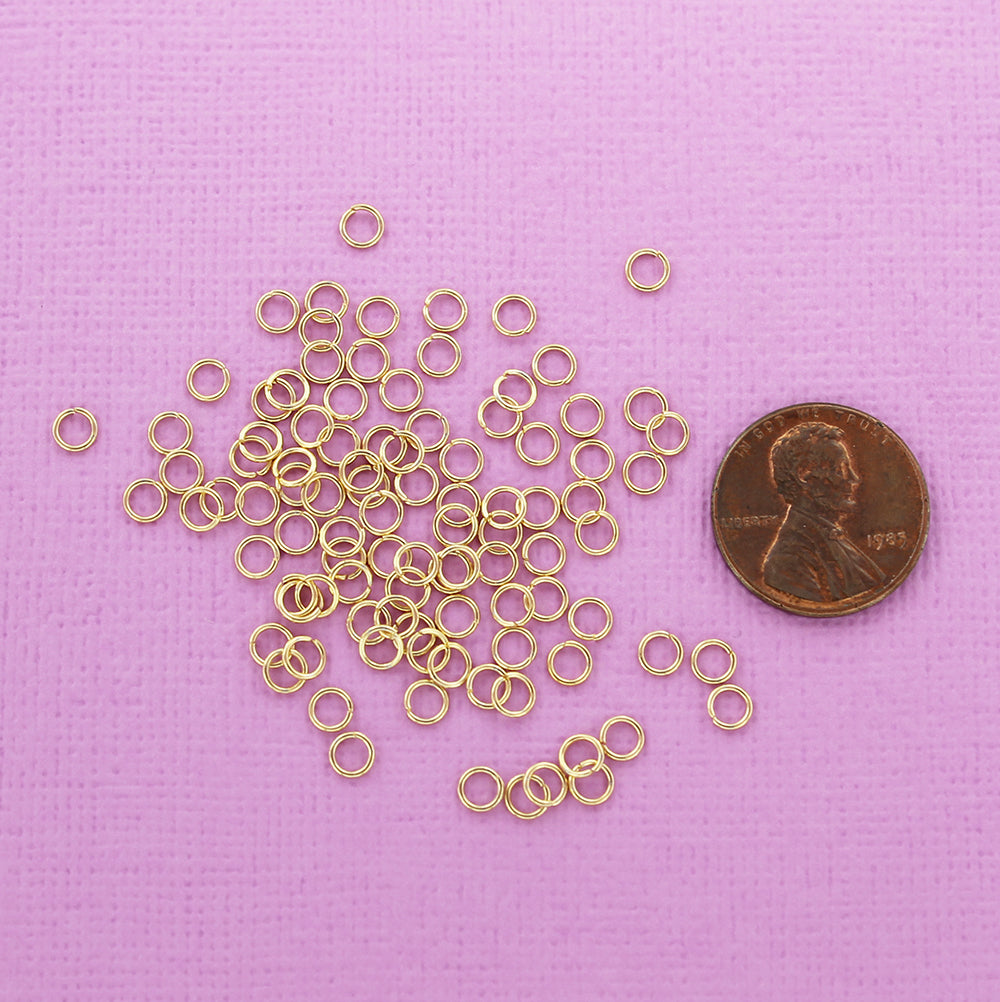 Anneaux en acier inoxydable doré 4 mm x 0,6 mm - Calibre 22 ouvert - 25 anneaux - SS048