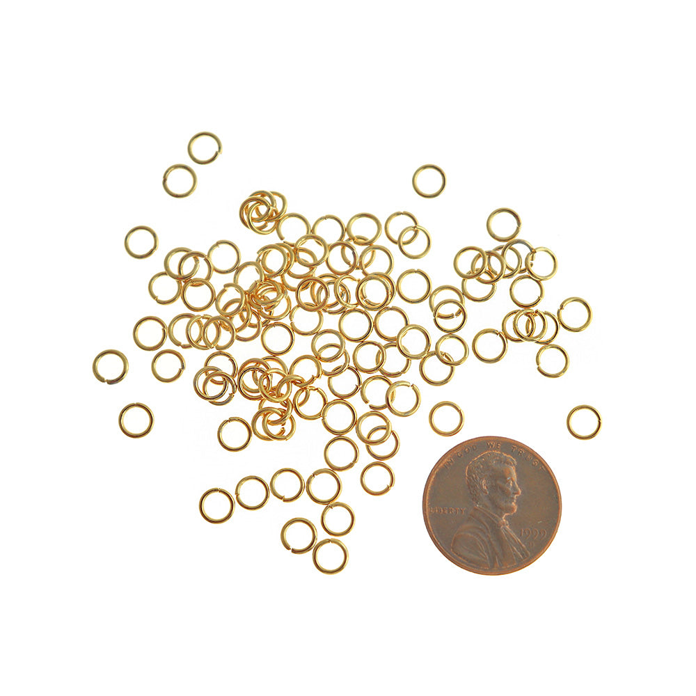 Gold Stainless Steel Jump Rings 5mm x 0.8mm - Open 20 Gauge - 100 Rings - SS047