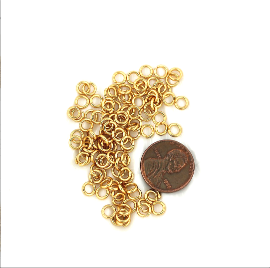 Anneaux en acier inoxydable doré 5 mm x 1 mm - Calibre 18 ouvert - 25 anneaux - J103