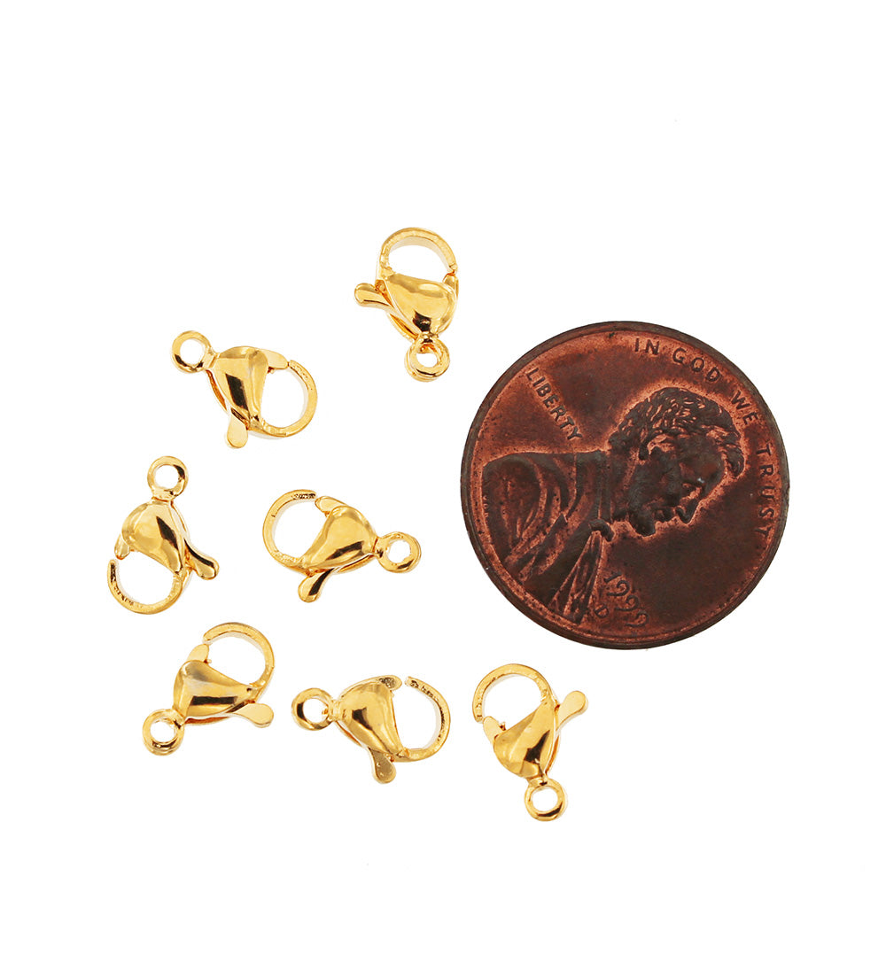 Fermoirs Homard en Acier Inoxydable Doré 9mm x 5mm - 10 Fermoirs - FD782