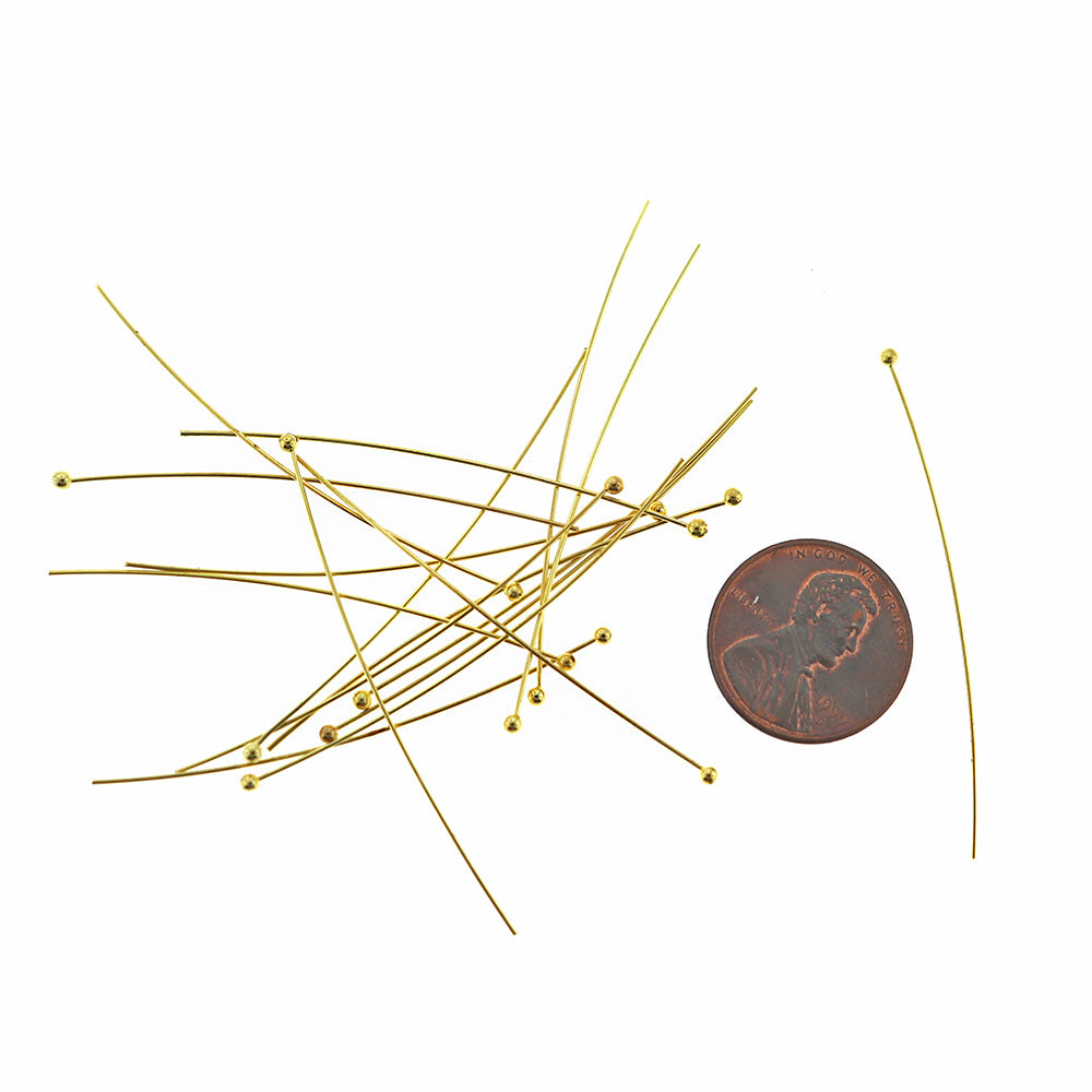 Gold Tone Ball Head Pins - 50mm - 100 Pins - PIN072