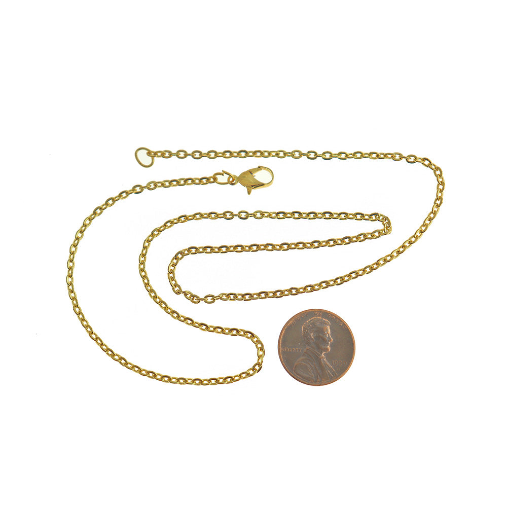 Colliers chaîne câble doré 18" - 2mm - 10 colliers - N022