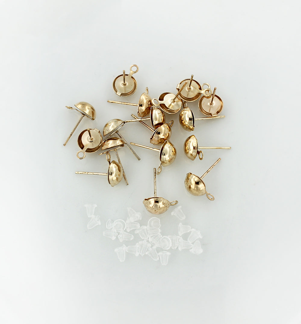 Gold Tone Earrings - Stud Bases - 12mm x 8mm - 20 Pieces 10 Pairs - FD600