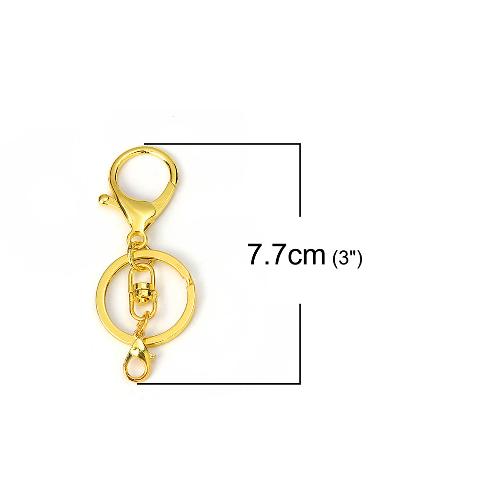 Gold Tone Key Ring With Lobster Clasp and Swivel Clasp - 77mm x 30mm - 1 Piece - Z827