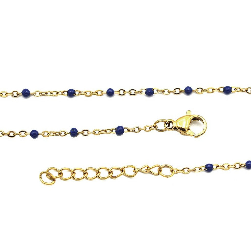 Gold Tone Stainless Steel Cable Chain Beaded Bracelet - 9" Plus Extender - Choose Your Color!