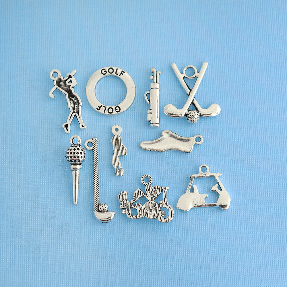 Golf Charm Collection Antique Silver Tone 10 Charms - COL040