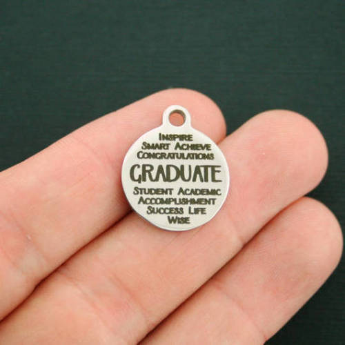 Breloques en acier inoxydable avec collage de mots diplômés - BFS001-1429