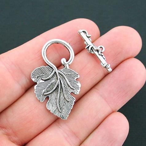 Grape Vine Silver Tone Toggle Clasps 37mm x 22mm - 4 Sets 8 Pieces - SC4108