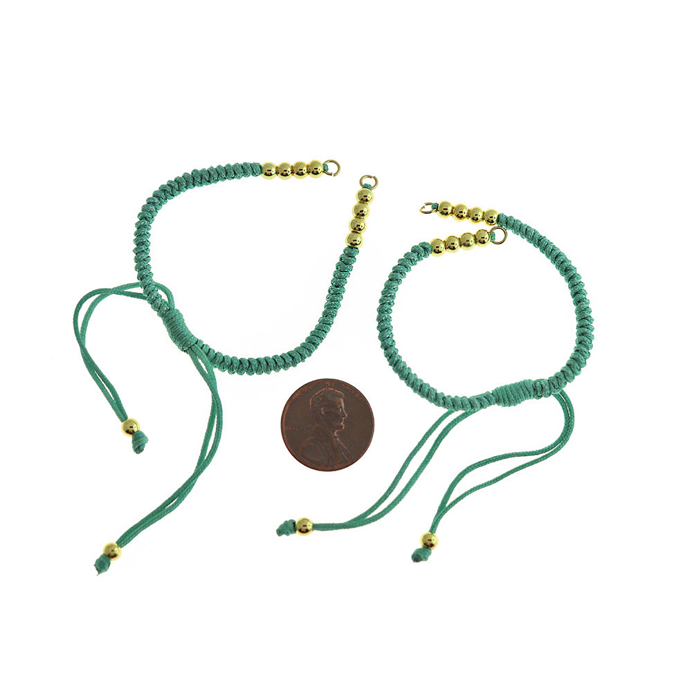 Green Polyester Cord Adjustable Connector Bracelet Base With Spacer Beads 4.5-8.5"- 4mm - Choose Your Quantity!