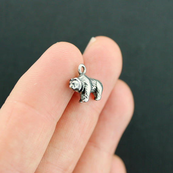 Grizzly Bear Silver Tone Stainless Steel Charms 3D - MT724