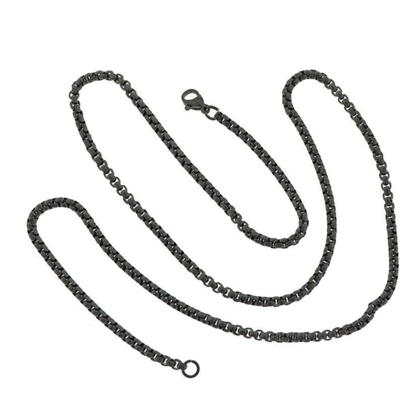Collier de chaîne de boîte en acier inoxydable noir Gunmetal 23" - 2mm - 1 collier - N658