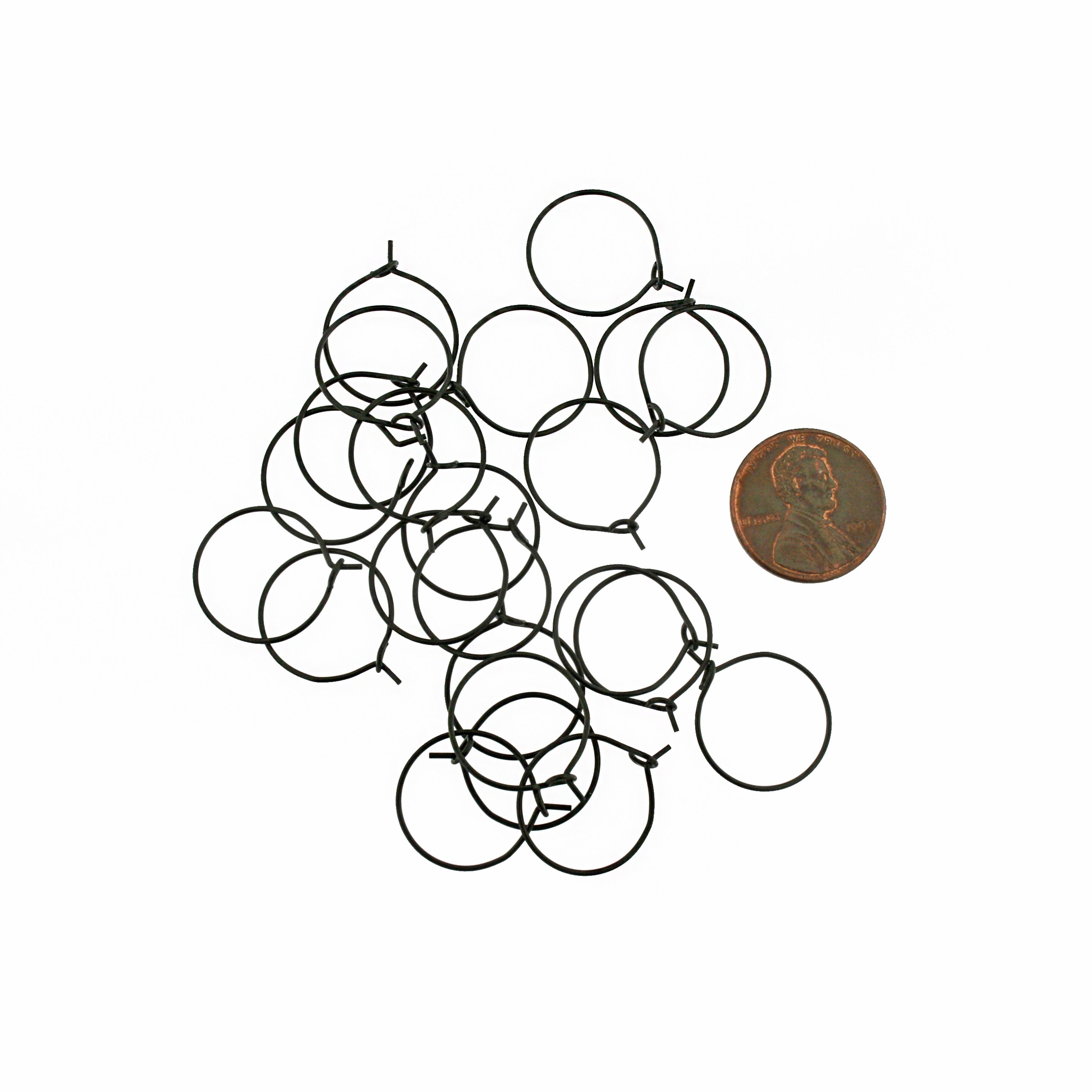 Gunmetal Black Stainless Steel Earring Wires - Wine Charms Hoops - 21mm - 10 Pieces - FD923