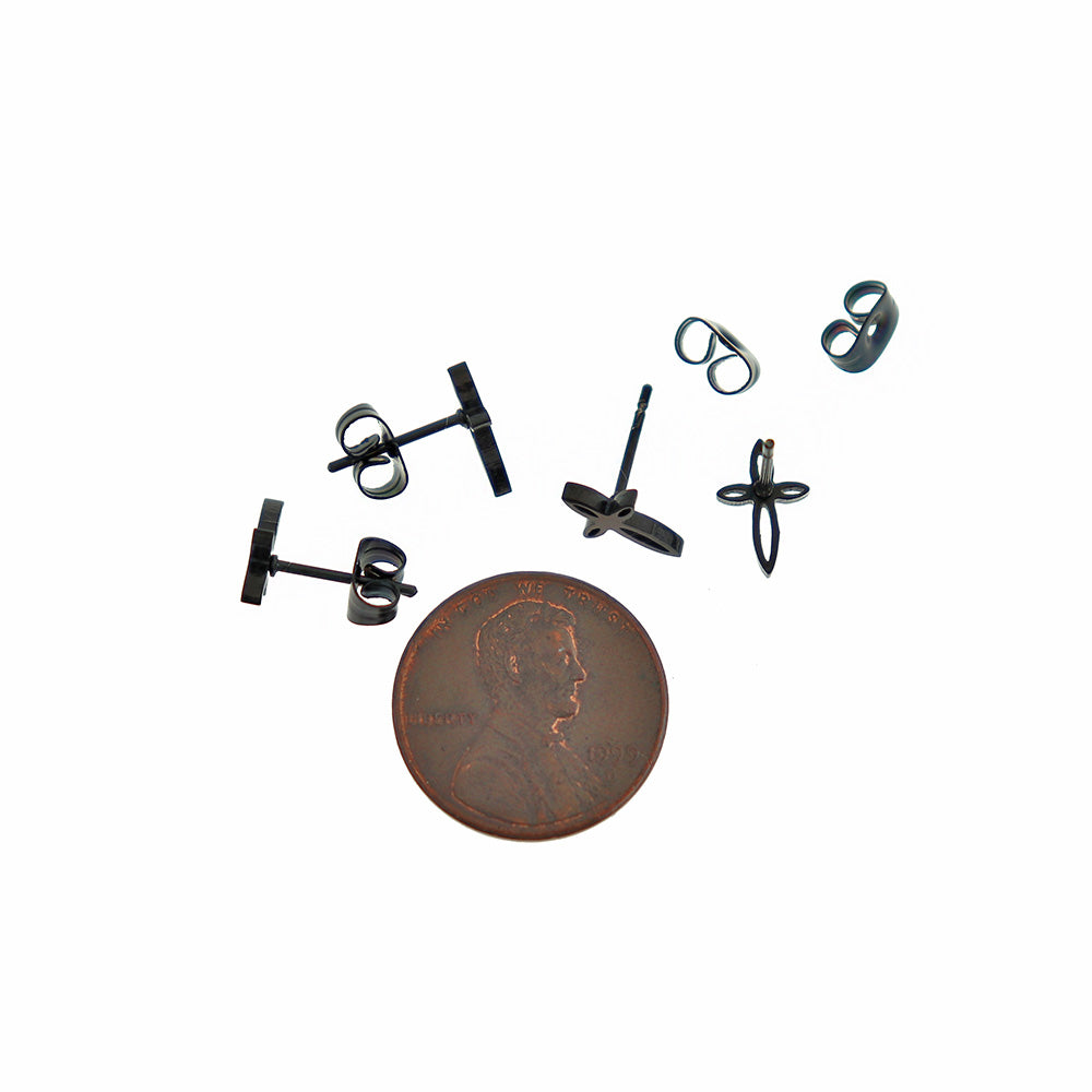 Gunmetal Black Stainless Steel Earrings - Cross Studs - 10mm x 6mm - 2 Pieces 1 Pair - ER457