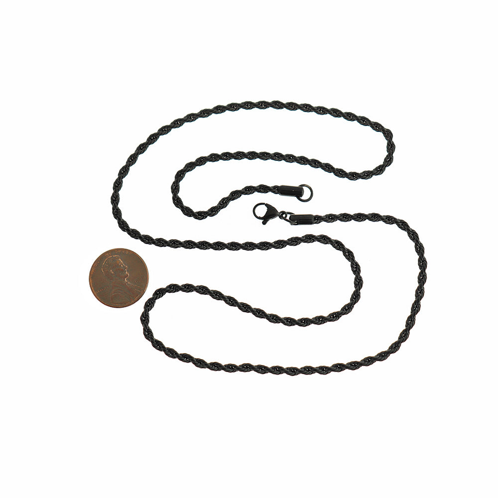 Collier de chaîne de corde en acier inoxydable noir Gunmetal 23" - 2,5 mm - 1 collier - N017