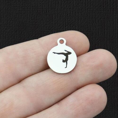 Gymnast Stainless Steel Small Round Charms - BFS002-6006