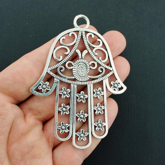 Hamsa Hand Antique Silver Tone Charms - SC7705