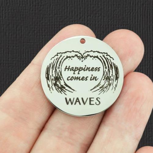 Happiness Comes In Waves Stainless Steel 30mm Round Charms - BFS010-5190