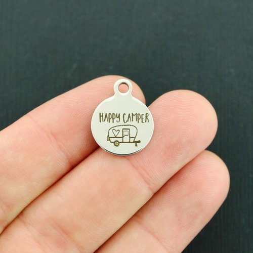 Happy Camper Stainless Steel Small Round Charms - BFS002-3920
