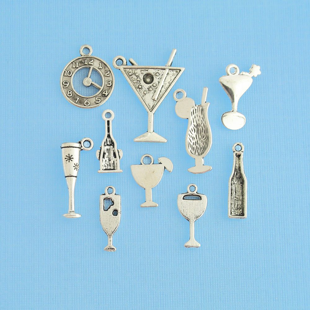 Happy Hour Charm Collection Antique Silver Tone 10 Different Charms - COL145