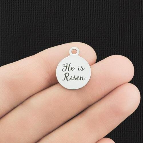 He is Risen Stainless Steel Small Round Charms - BFS002-5963